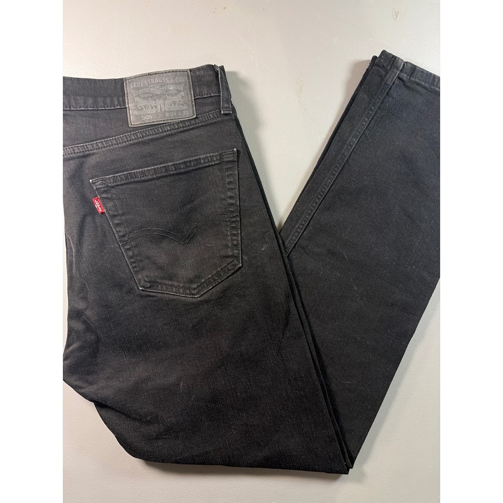 Levi's 505 Regular Fit Jeans‎ Mens 34x32 Black Denim Straight Leg Pants